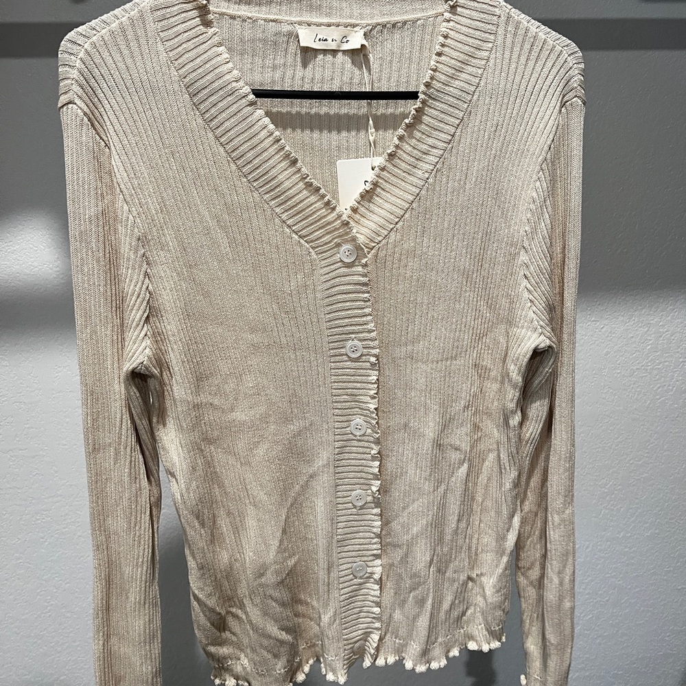 Crème button down ribbed cardigan